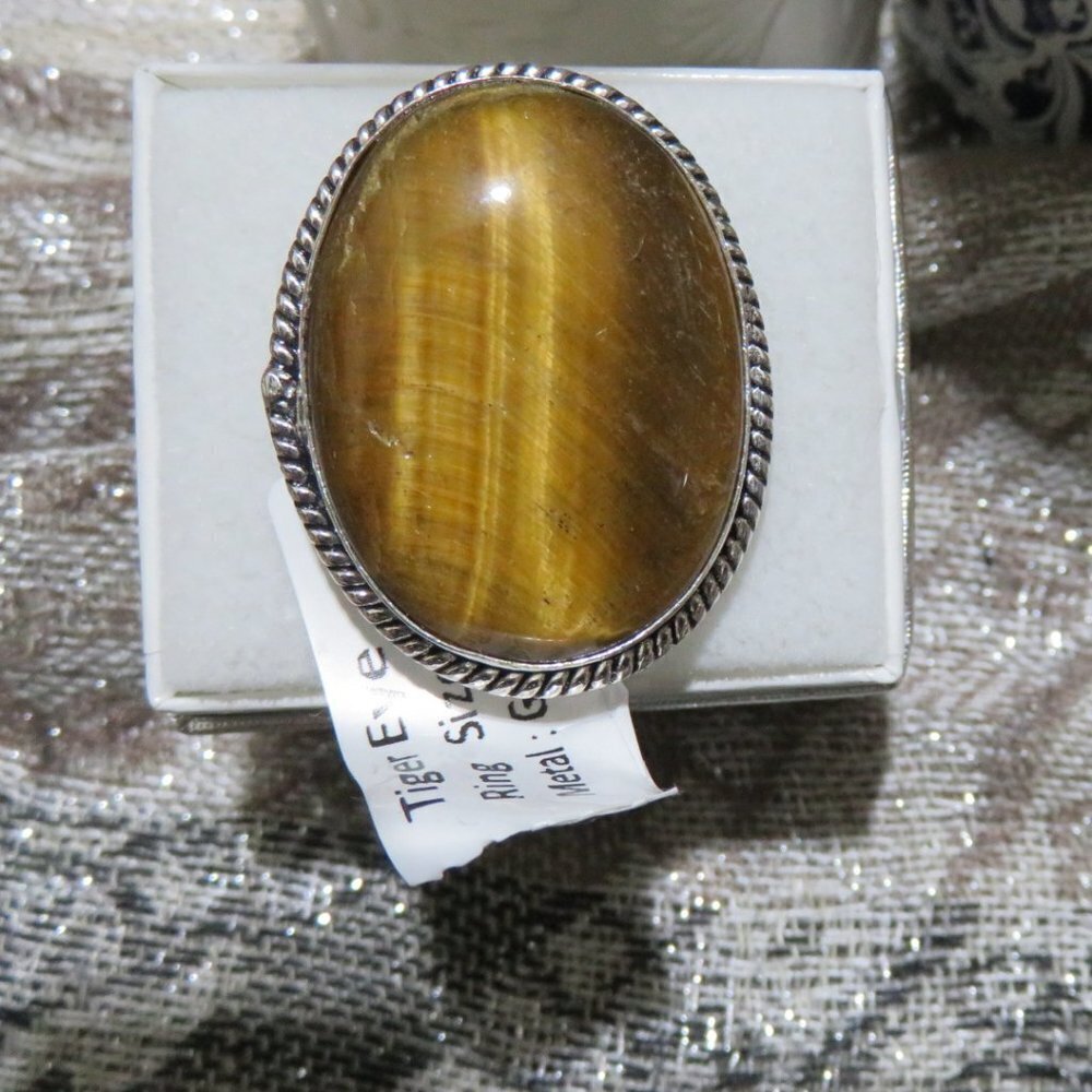Tigers Eye & German Silver Size 7 RING focus mental clarity anxiety